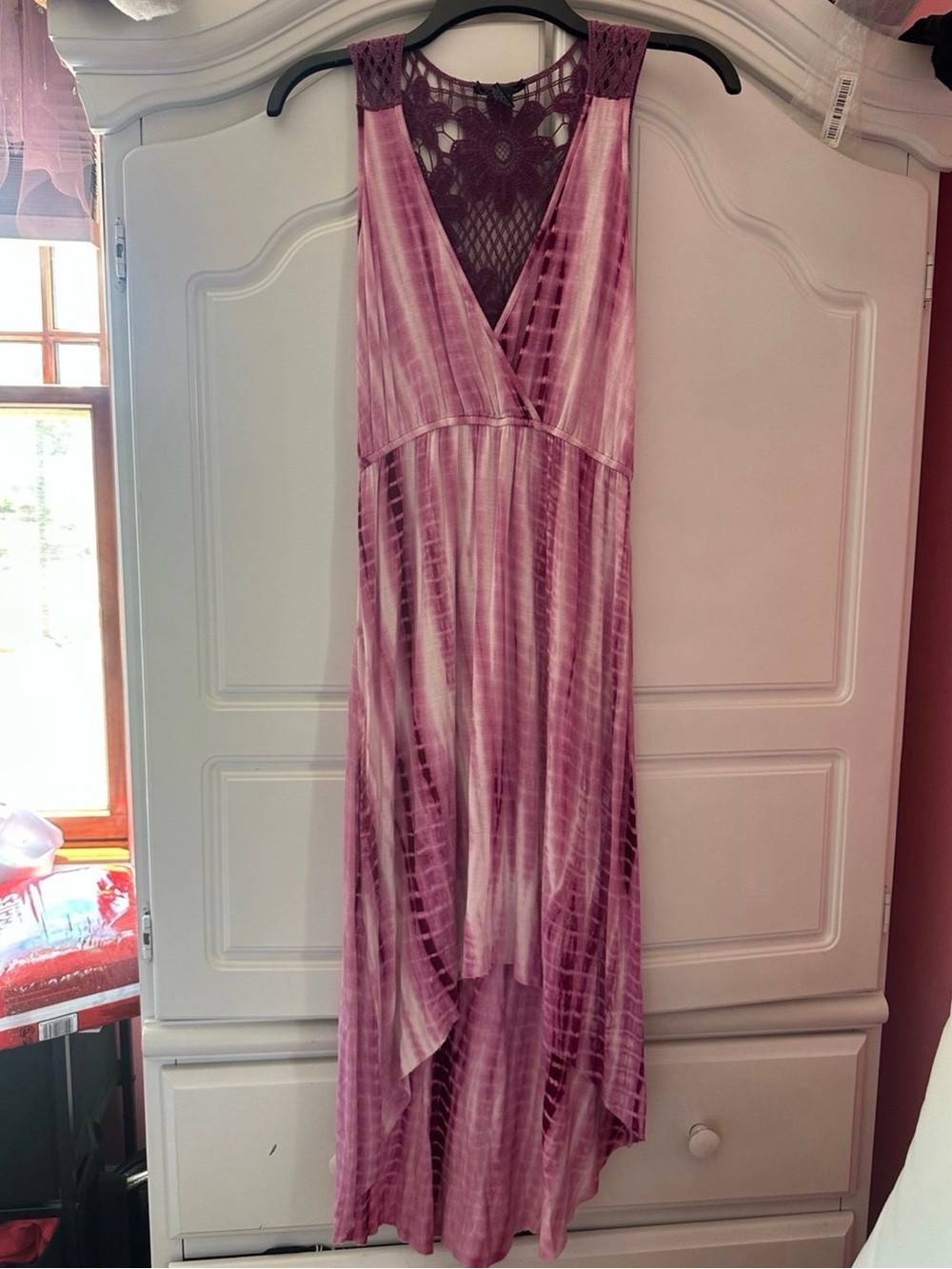 Spense Purple Pink Tie Dye V-Neck Lace Back Sleeveless Maxi Dress Size 4